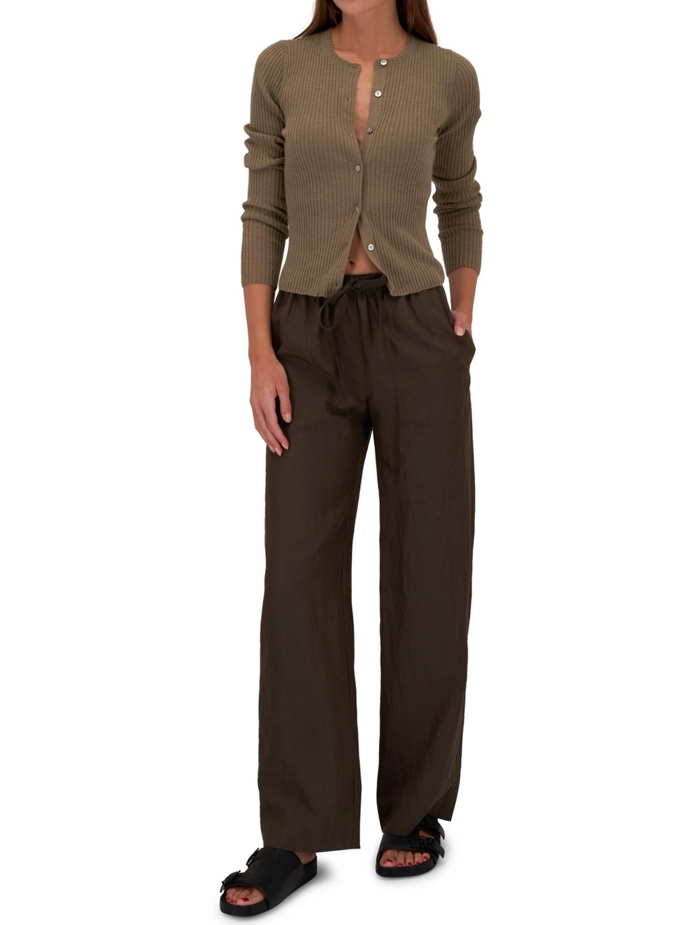 Vince Artichoke Ribbed Cashmere Silk Cardigan Green Size L - Picture 9 of 15
